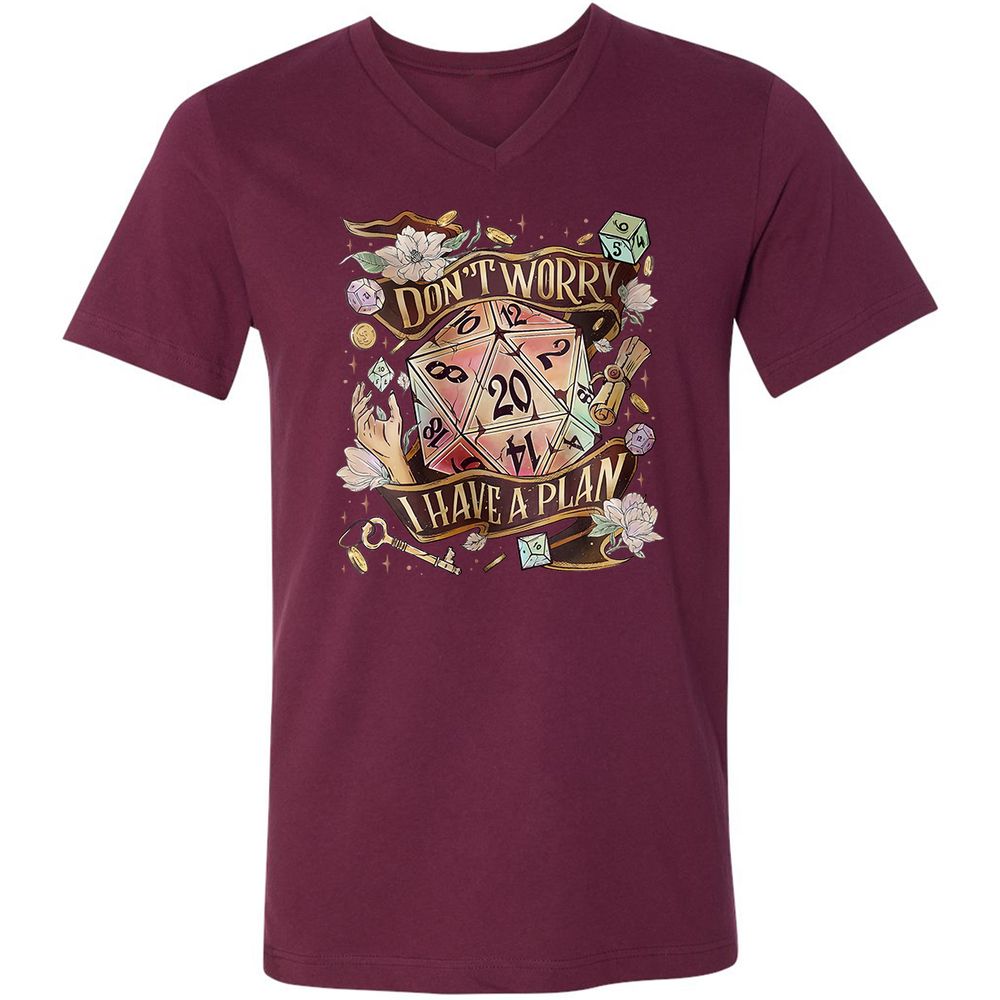 Floral Don't Worry I Have A Plan Unisex V-Neck T-Shirt - Maroon - 6