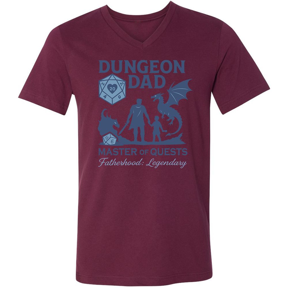 Dungeon Dad Master Of Quests Unisex V-Neck T-Shirt - Maroon - 6