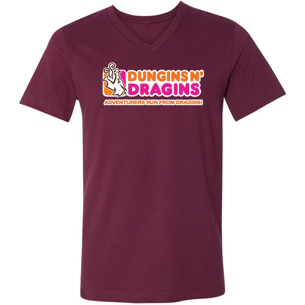 Dungins & Dragins Unisex V-Neck T-Shirt - Maroon - 6