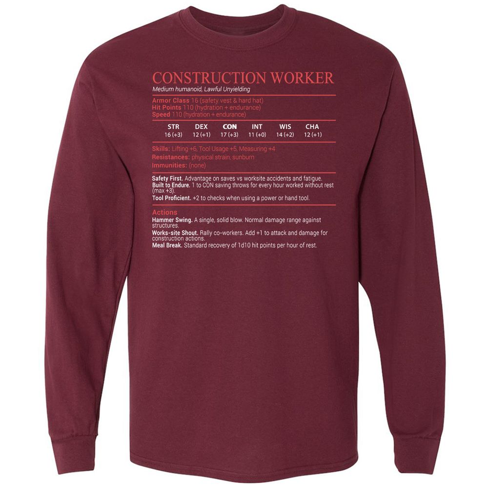 Construction Worker Stats Block - Maroon - 6