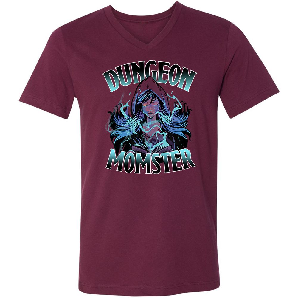 Dungeon Momster Unisex V-Neck T-Shirt - Maroon - 6