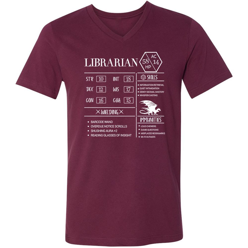 Librarian New Unisex V-Neck T-Shirt - Maroon - 6