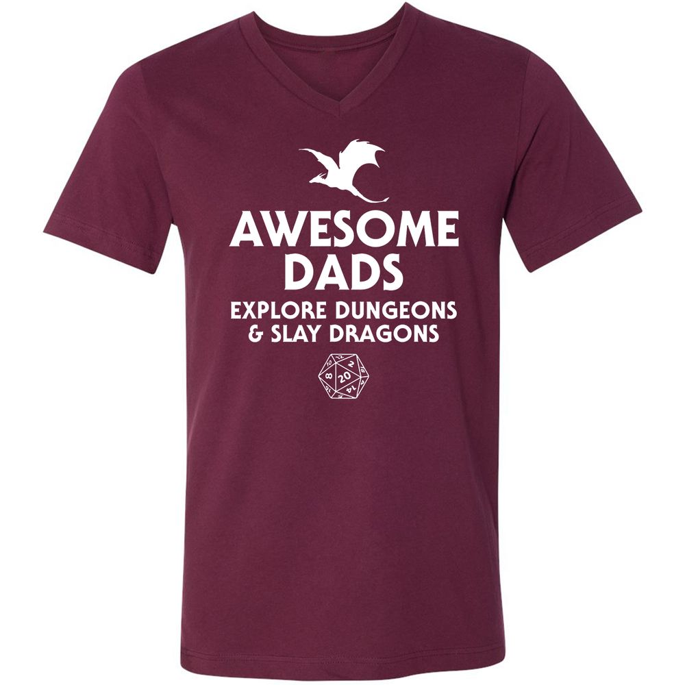 Awesome Dads Slay Dragons Unisex V-Neck T-Shirt - Maroon - 6
