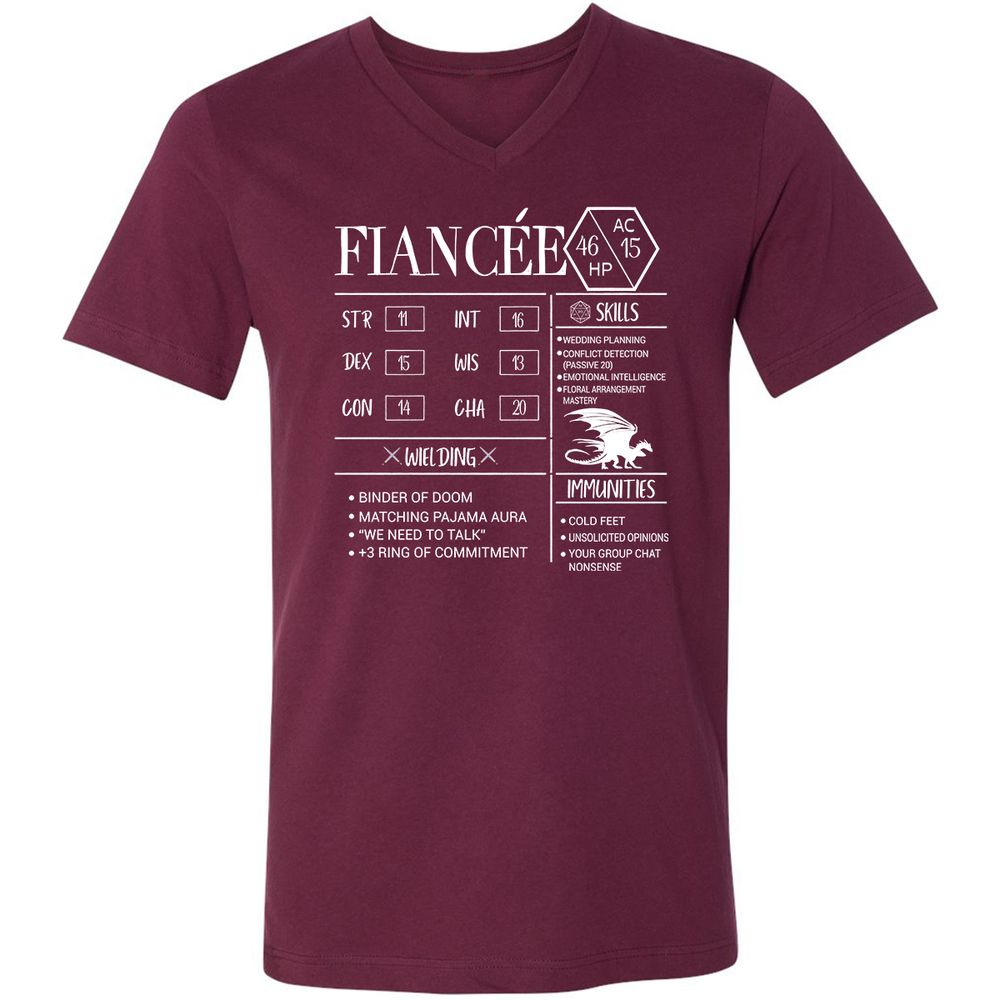 Fiancee Stats Unisex V-Neck T-Shirt - Maroon - 6