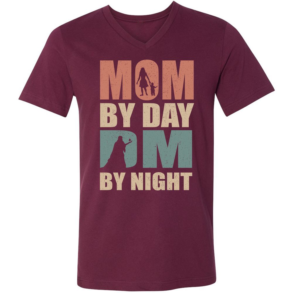 Mom By Day DM By Night Unisex V-Neck T-Shirt - Maroon - 6