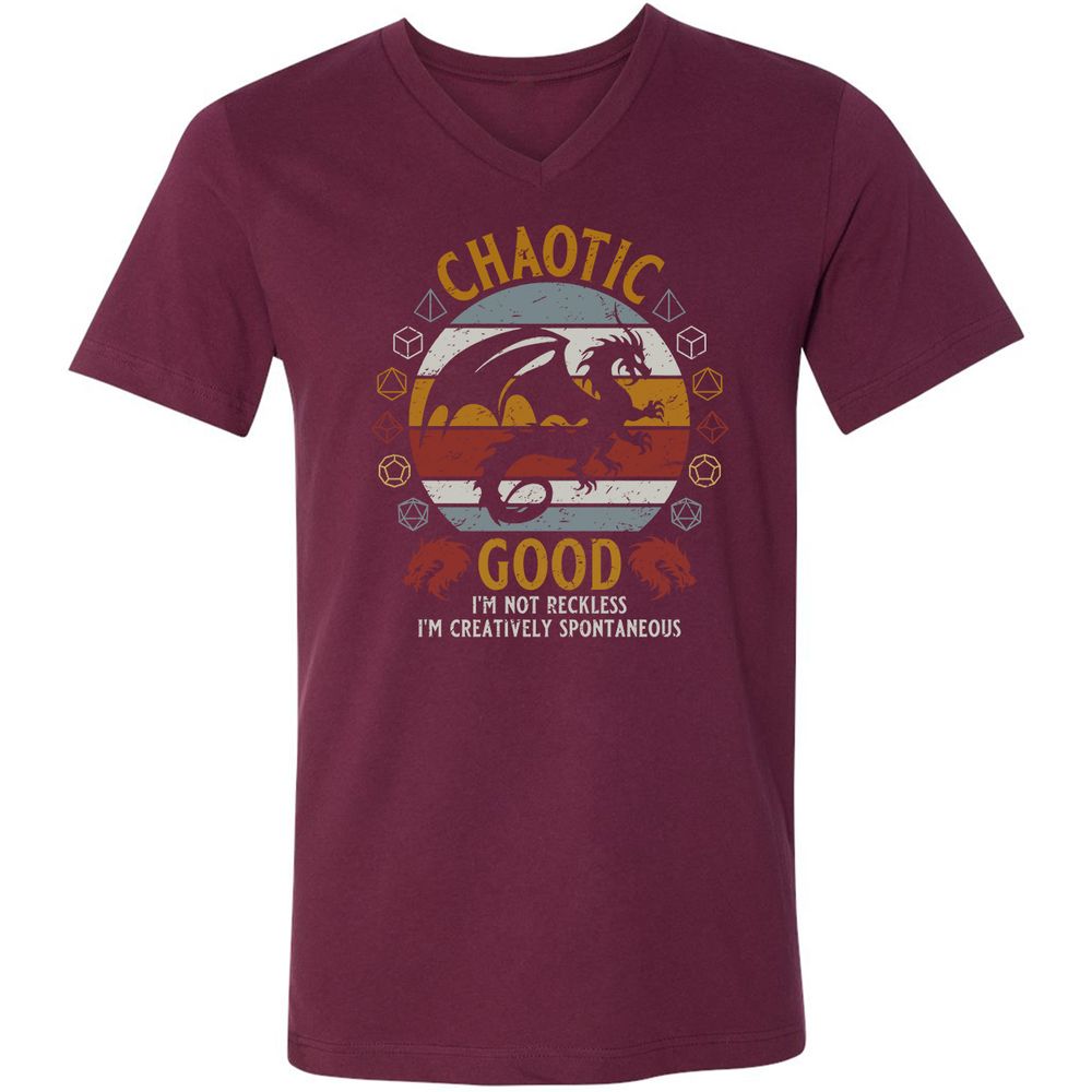 Chaotic Good Unisex V-Neck T-Shirt - Maroon - 6