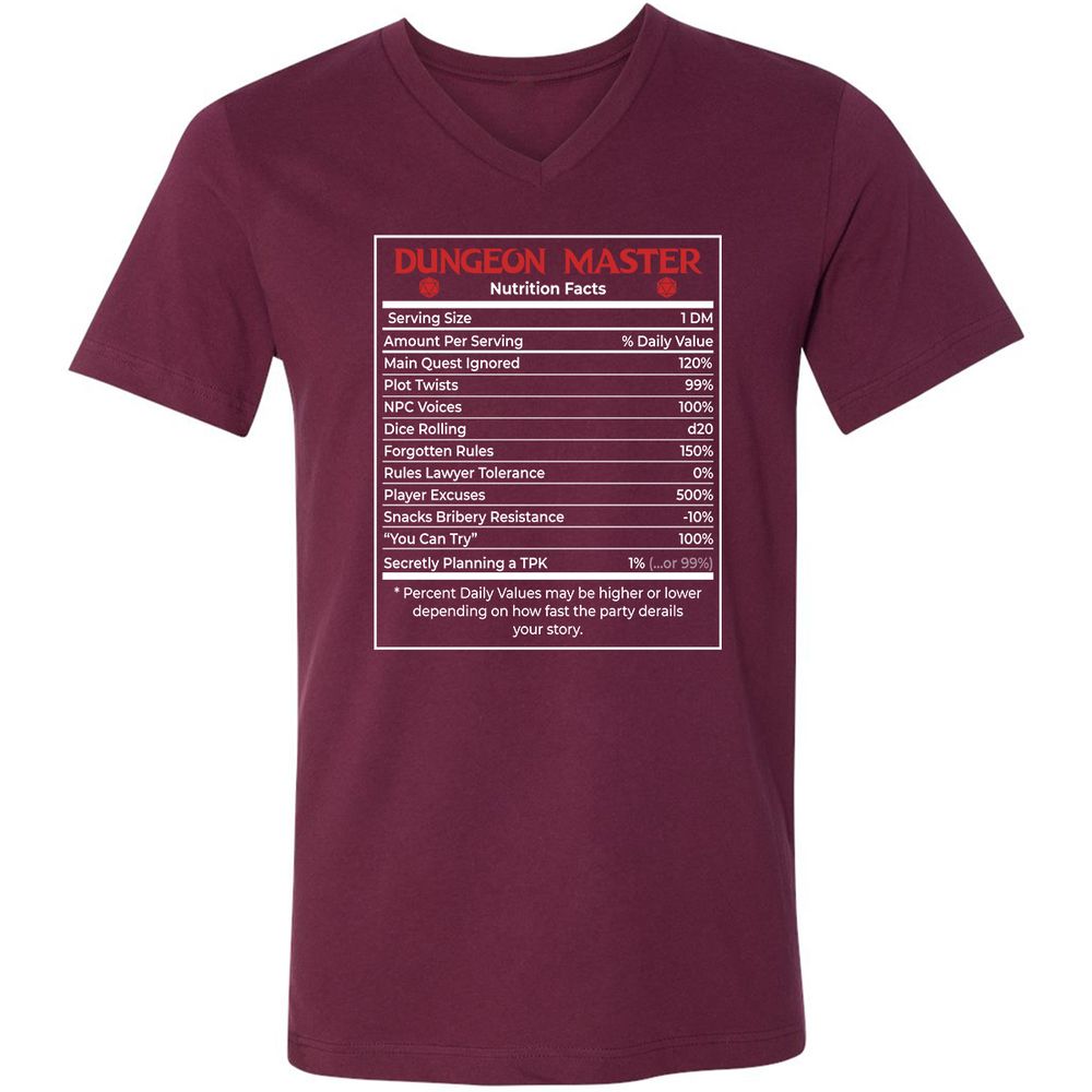 Dungeon Master Nutrition Facts Unisex V-Neck T-Shirt - Maroon - 6