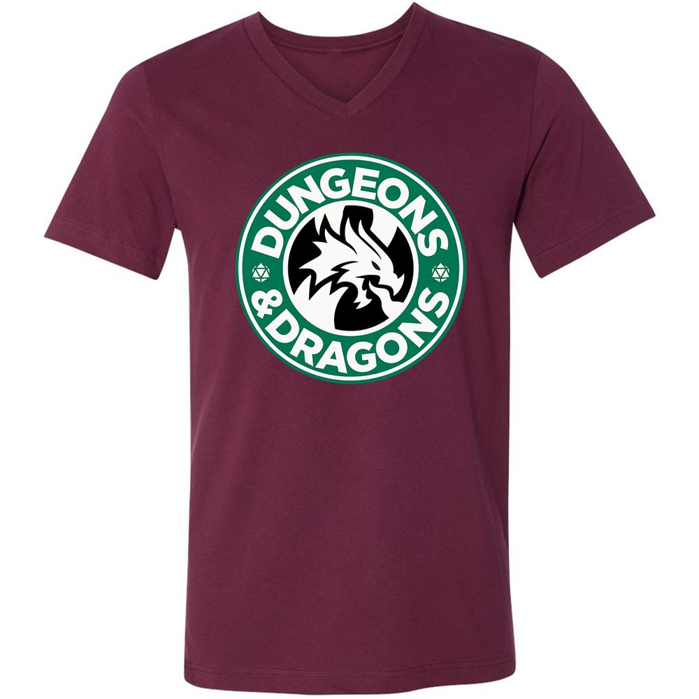 D&D Coffee Unisex V-Neck T-Shirt - Maroon - 6