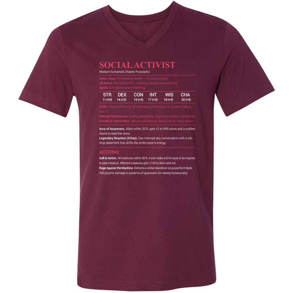 Social Activist Unisex V-Neck T-Shirt - Maroon - 6