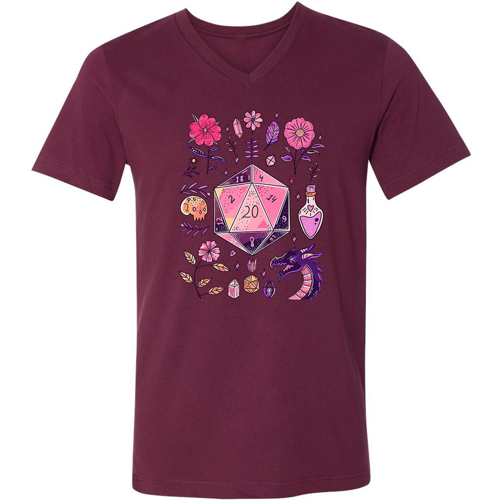 Mystic D20 Floral Dice Art - Maroon - 6