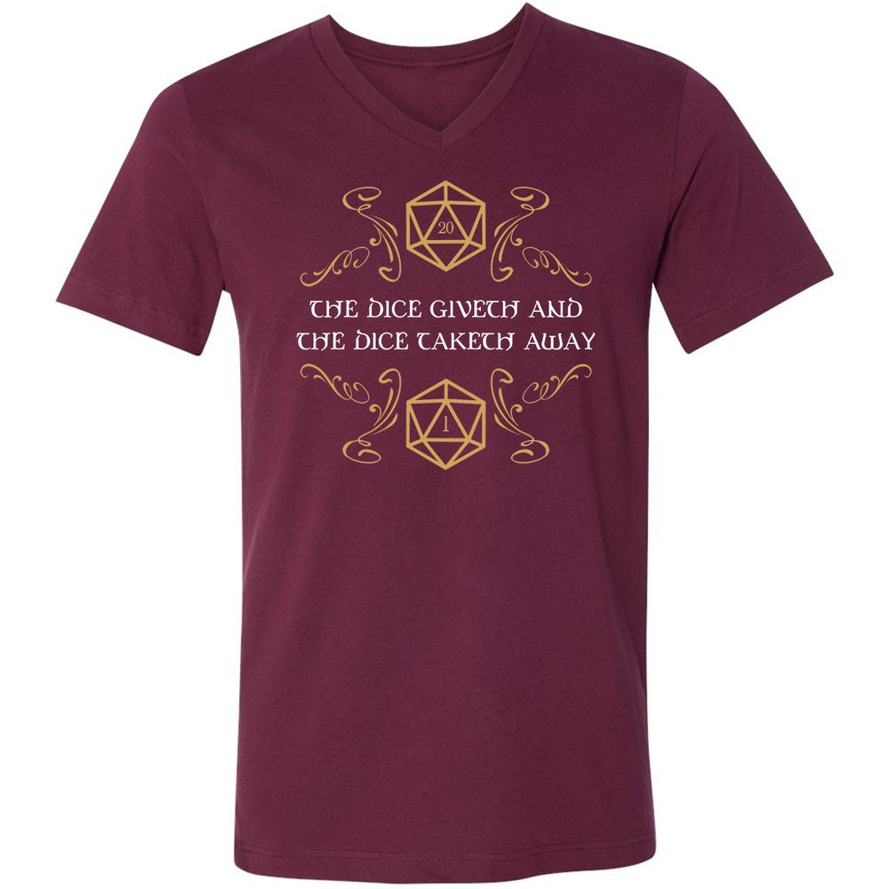 The Dice Giveth and Taketh Away Natural 20 and Critical Fail Unisex V-Neck T-Shirt - Maroon - 6