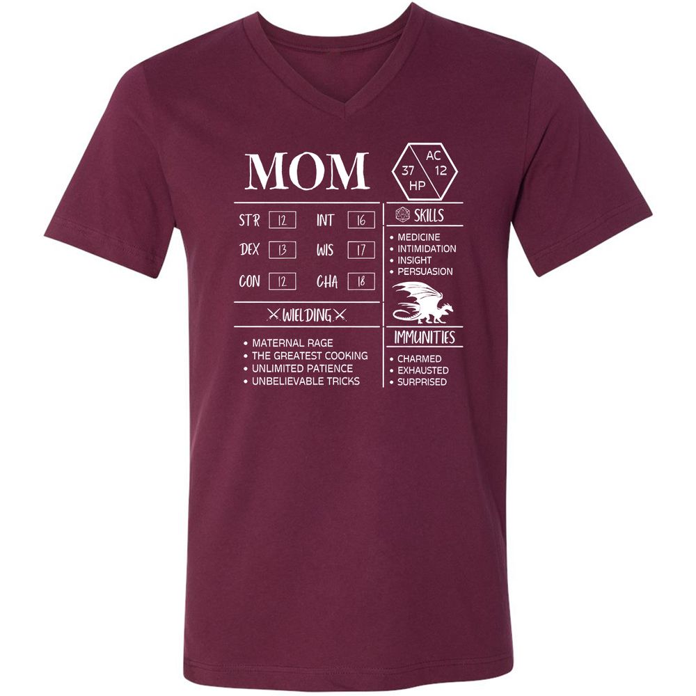 Mom Stats 2 Unisex V-Neck T-Shirt - Maroon - 6