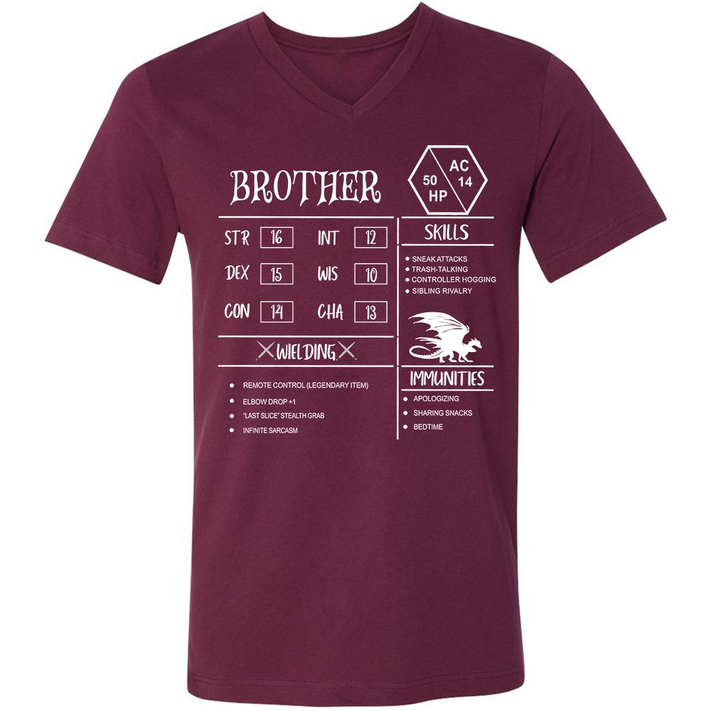 Brother Stats Unisex V-Neck T-Shirt - Maroon - 6