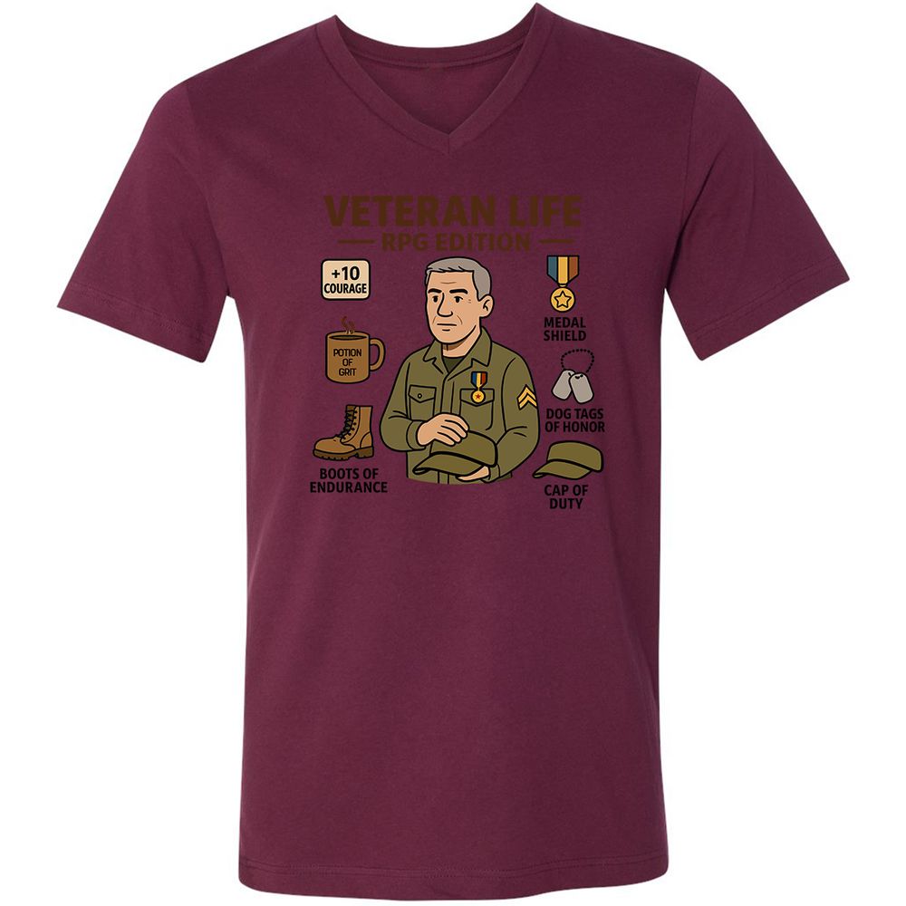 Veteran Life RPG Edition Unisex V-Neck T-Shirt - Maroon - 6