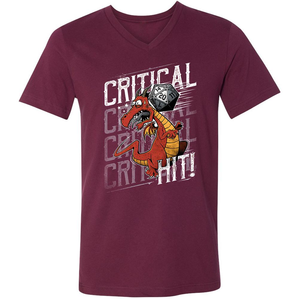 Funny Dragon Critical Hit Unisex V-Neck T-Shirt - Maroon - 6