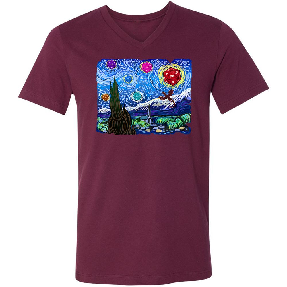 Dragon Starry Night Unisex V-Neck T-Shirt - Maroon - 6