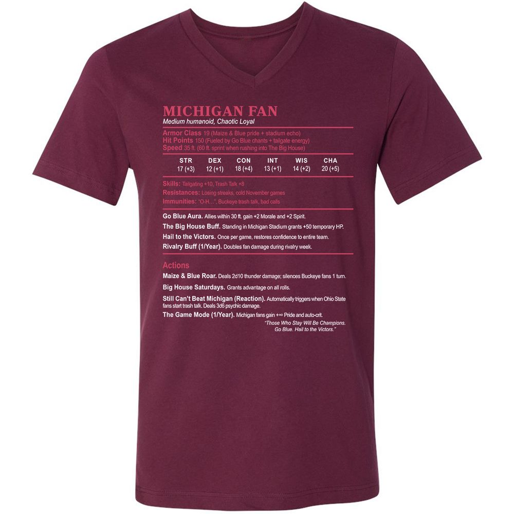 MICHIGAN FAN Unisex V-Neck T-Shirt - Maroon - 6