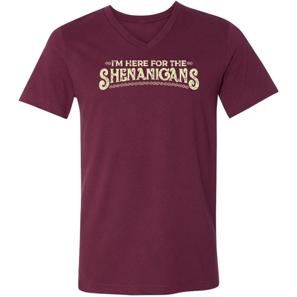 Here For The Shenanigans Unisex V-Neck T-Shirt - Maroon - 6