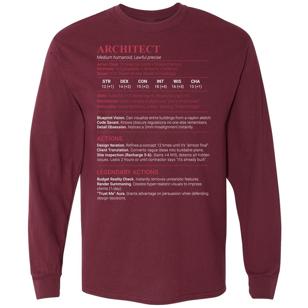 Architect Stats Long Sleeve T-Shirt - Maroon - 6