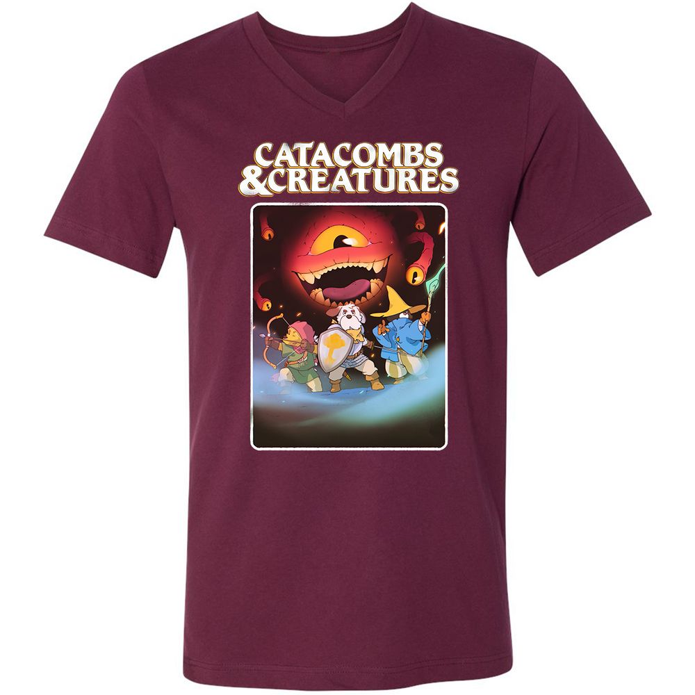 Catacombs & Creatures Unisex V-Neck T-Shirt - Maroon - 6