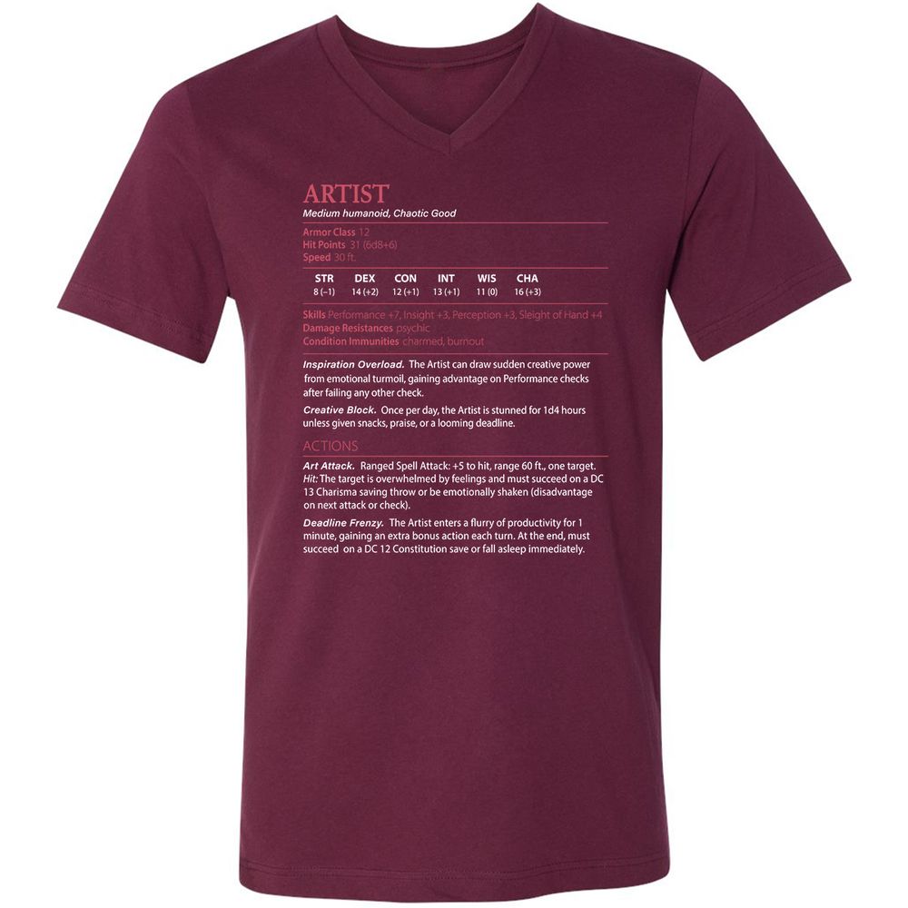 Artist Stats Unisex V-Neck T-Shirt - Maroon - 6