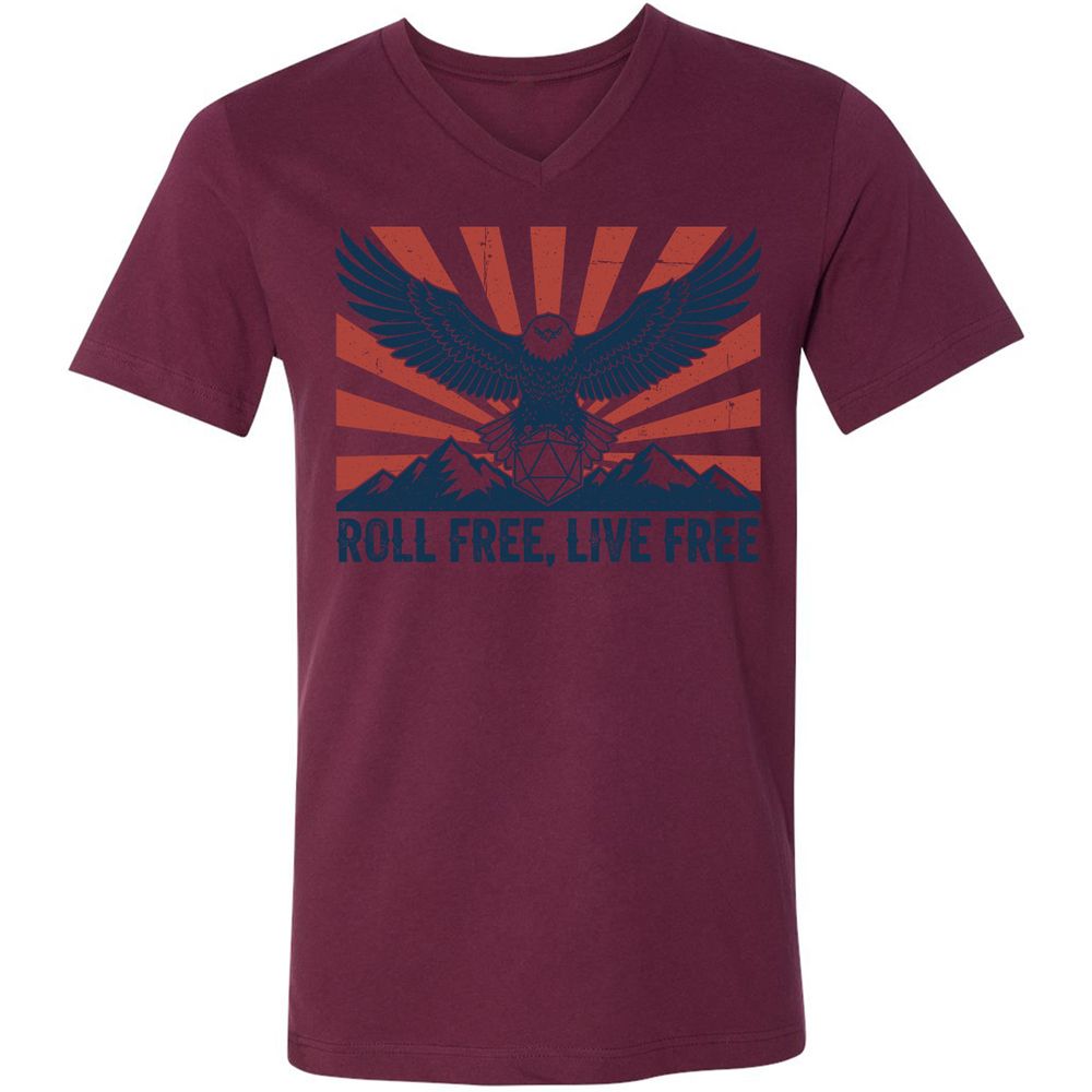 Roll Free, Live Free Unisex V-Neck T-Shirt - Maroon - 6