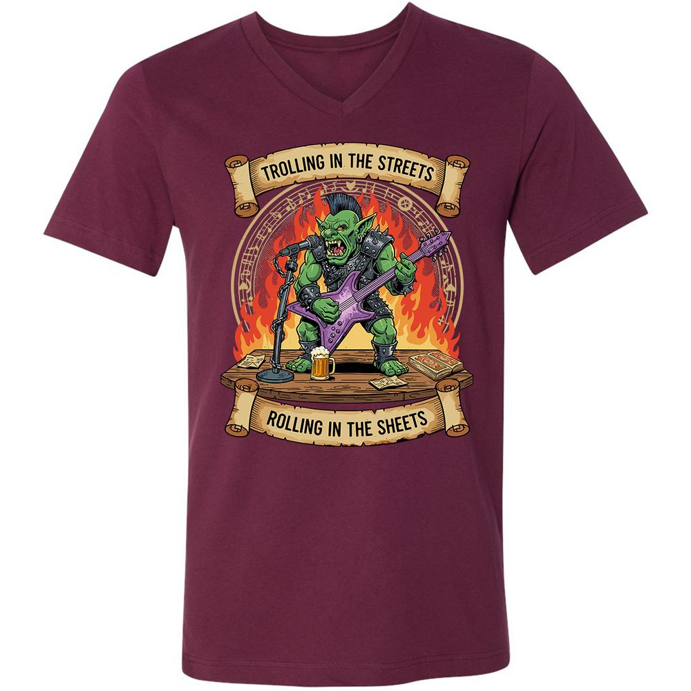 Trolling in the Streets Unisex V-Neck T-Shirt - Maroon - 6