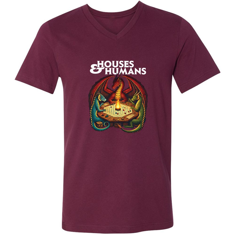 Houses & Humans Unisex V-Neck T-Shirt - Maroon - 6