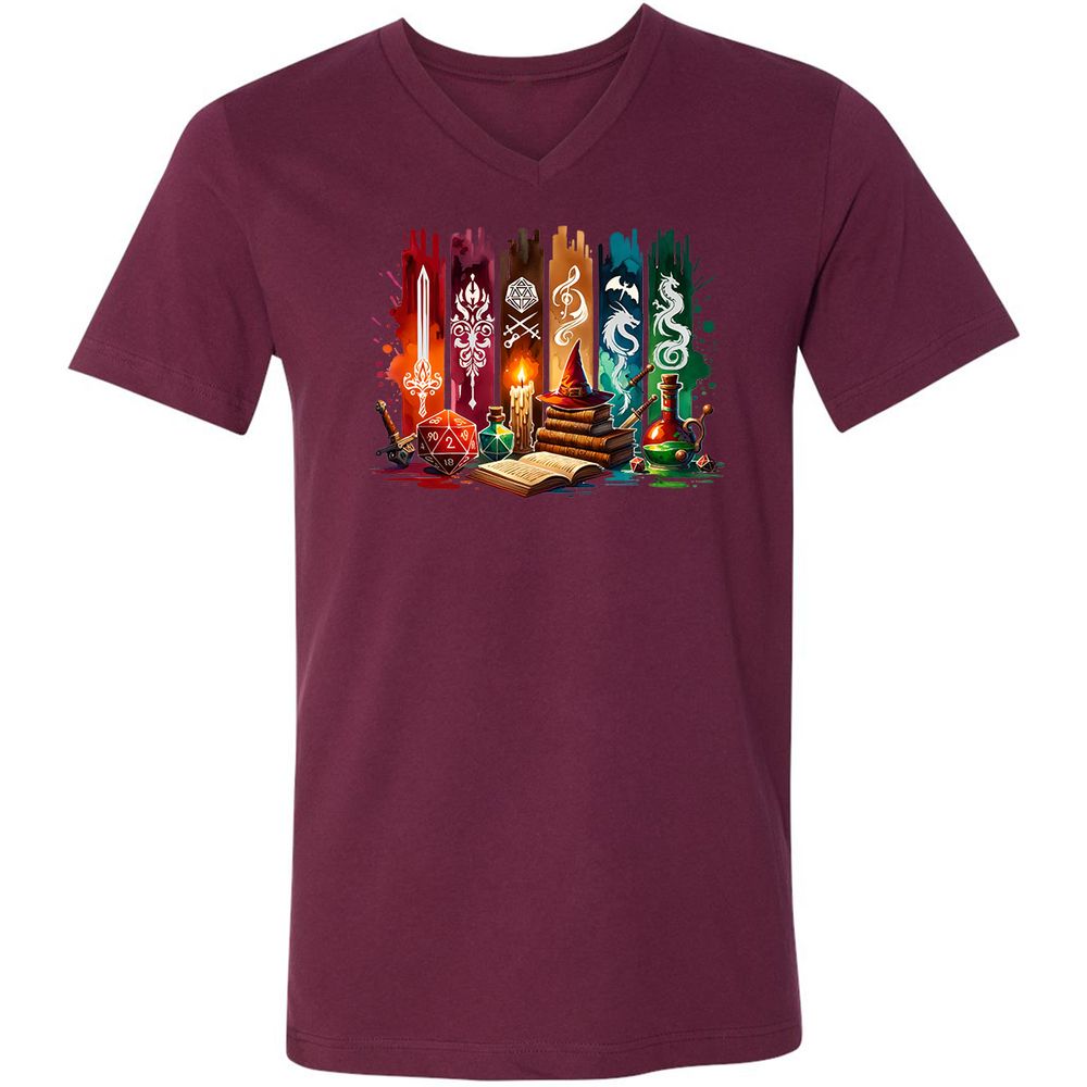 DnD Classes Unisex V-Neck T-Shirt - Maroon - 6