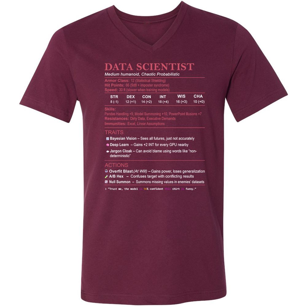 Data Scientist Stats Unisex V-Neck T-Shirt - Maroon - 6