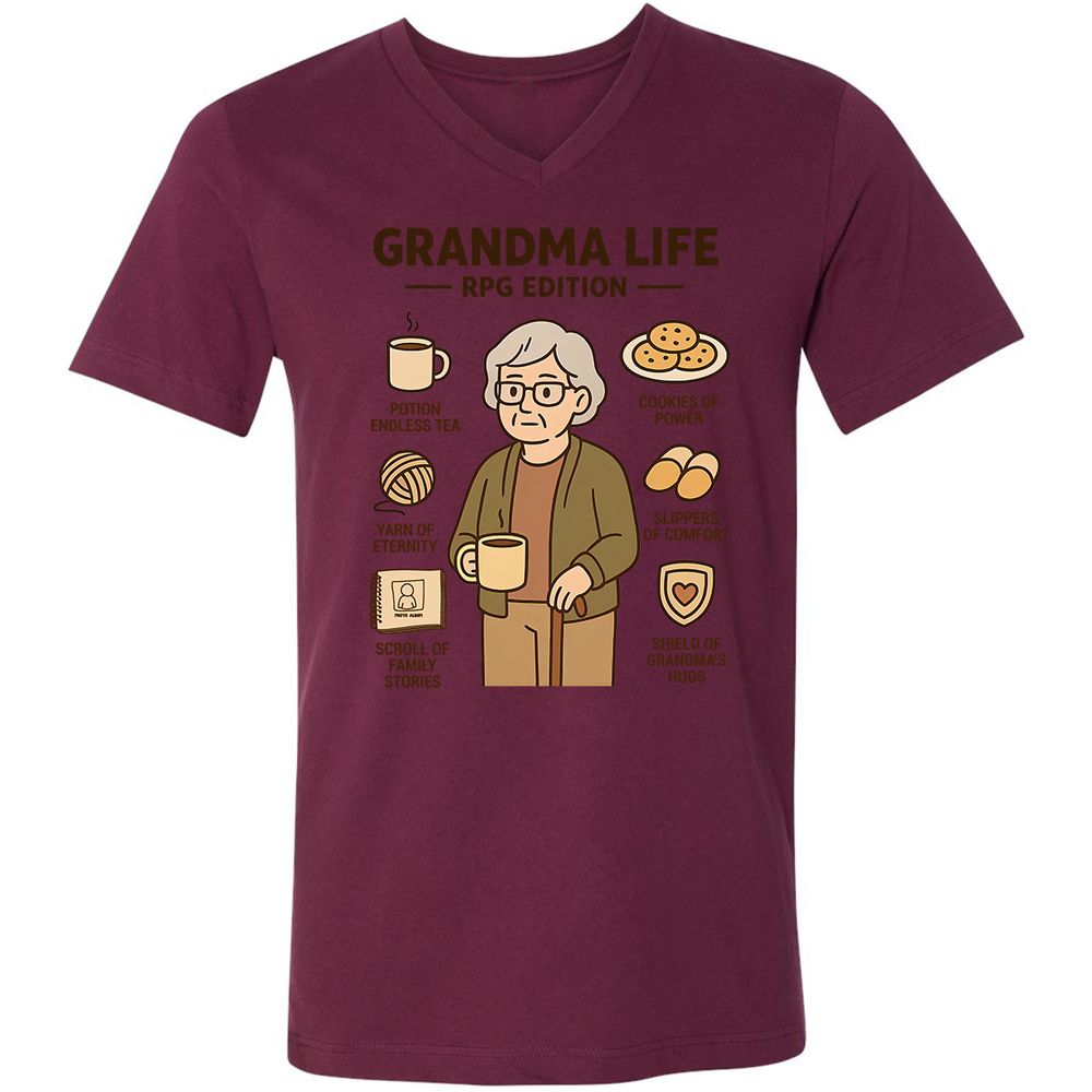 Grandma Life RPG Edition Unisex V-Neck T-Shirt - Maroon - 6