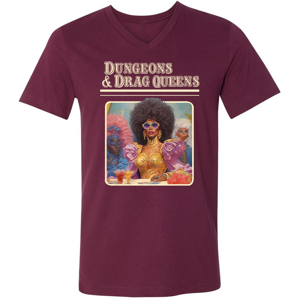 Dungeons & Drag Queens Unisex V-Neck T-Shirt - Maroon - 6