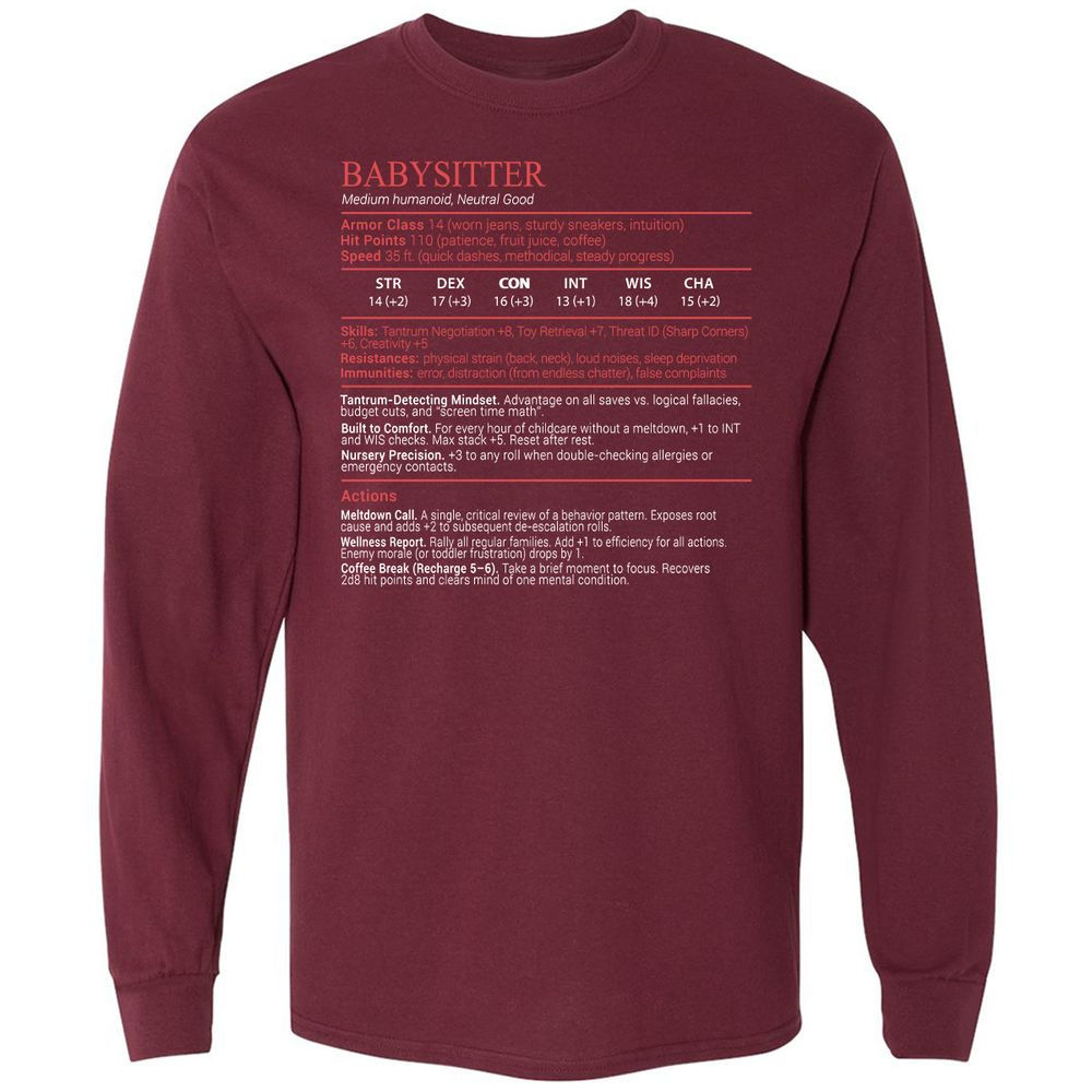 Baby Sitter Stats Block - Maroon - 6