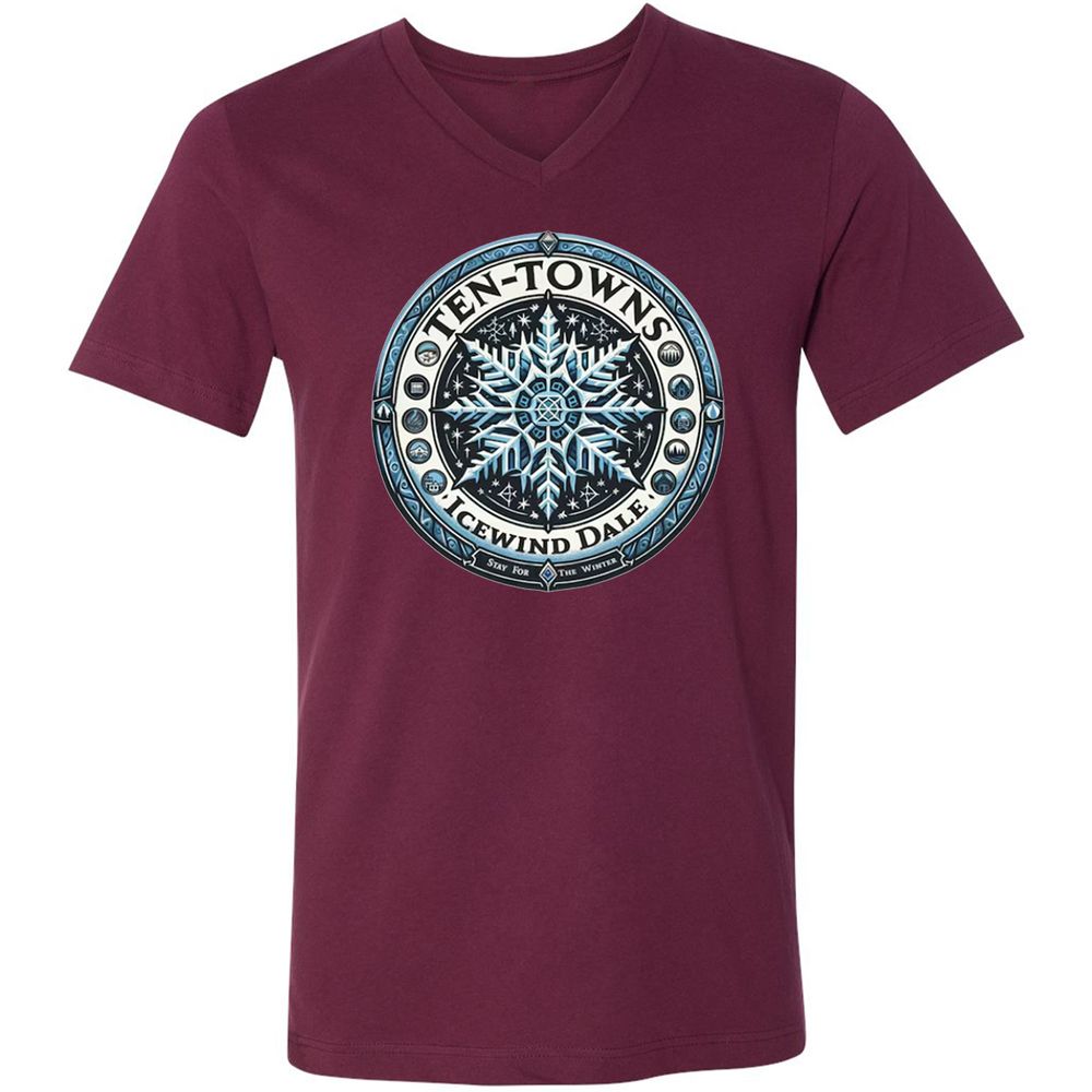 Ten-Towns Icewind Dale Unisex V-Neck T-Shirt - Maroon - 6