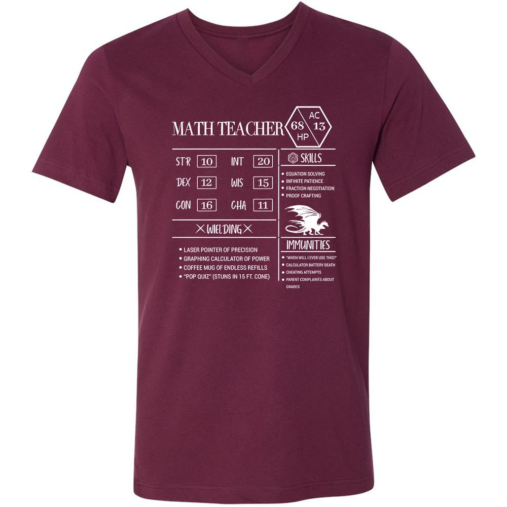 Math Teacher New Unisex V-Neck T-Shirt - Maroon - 6