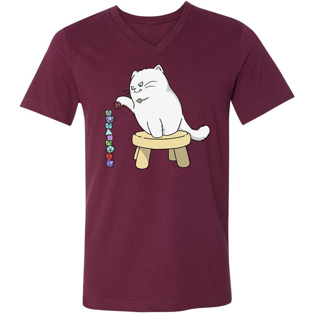 Cat Stacking Dice Unisex V-Neck T-Shirt - Maroon - 6