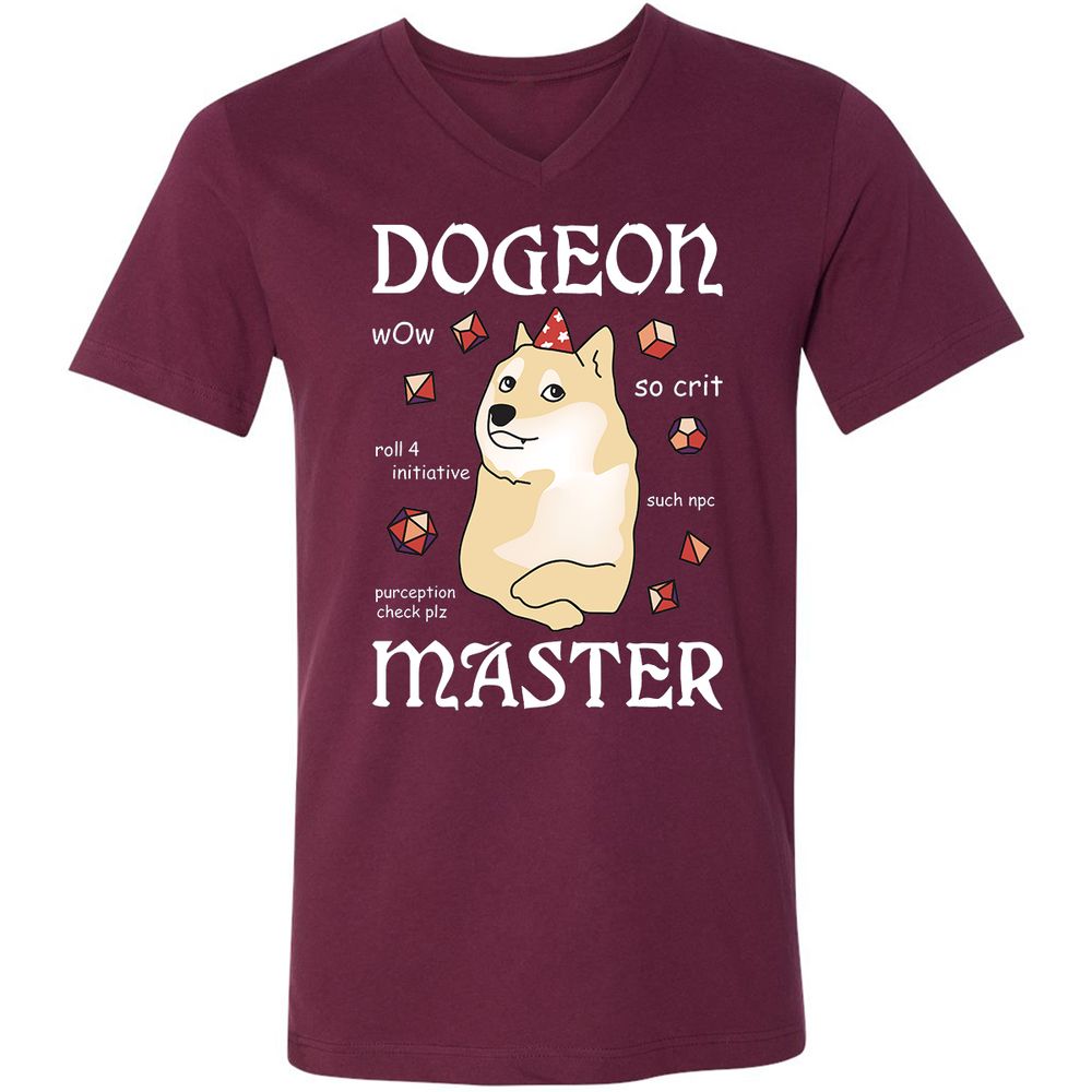 Dogeon Master Unisex V-Neck T-Shirt - Maroon - 6