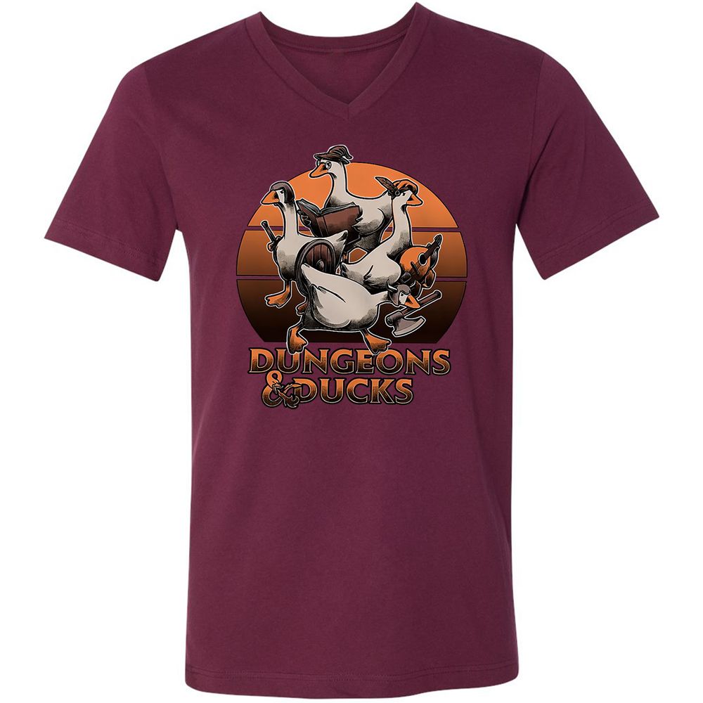 Dungeons And Ducks Unisex V-Neck T-Shirt - Maroon - 6
