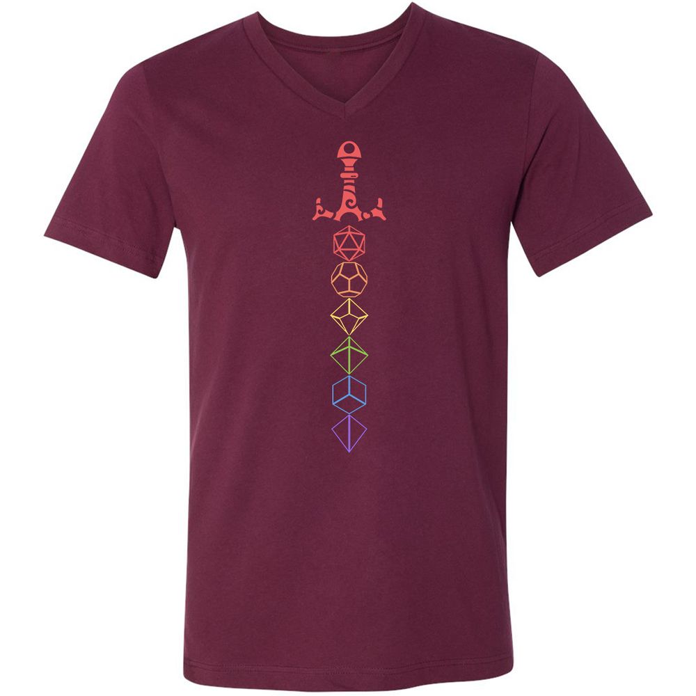 Rainbow Dice Sword LGBT Unisex V-Neck T-Shirt - Maroon - 6