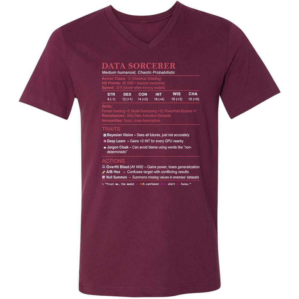 Data Scientist Stats (Data Sorcerer) Unisex V-Neck T-Shirt - Maroon - 6