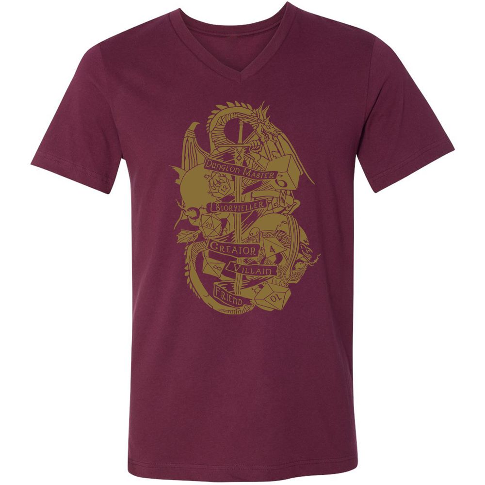 Dungeon Master Dragon Unisex V-Neck T-Shirt - Maroon - 6