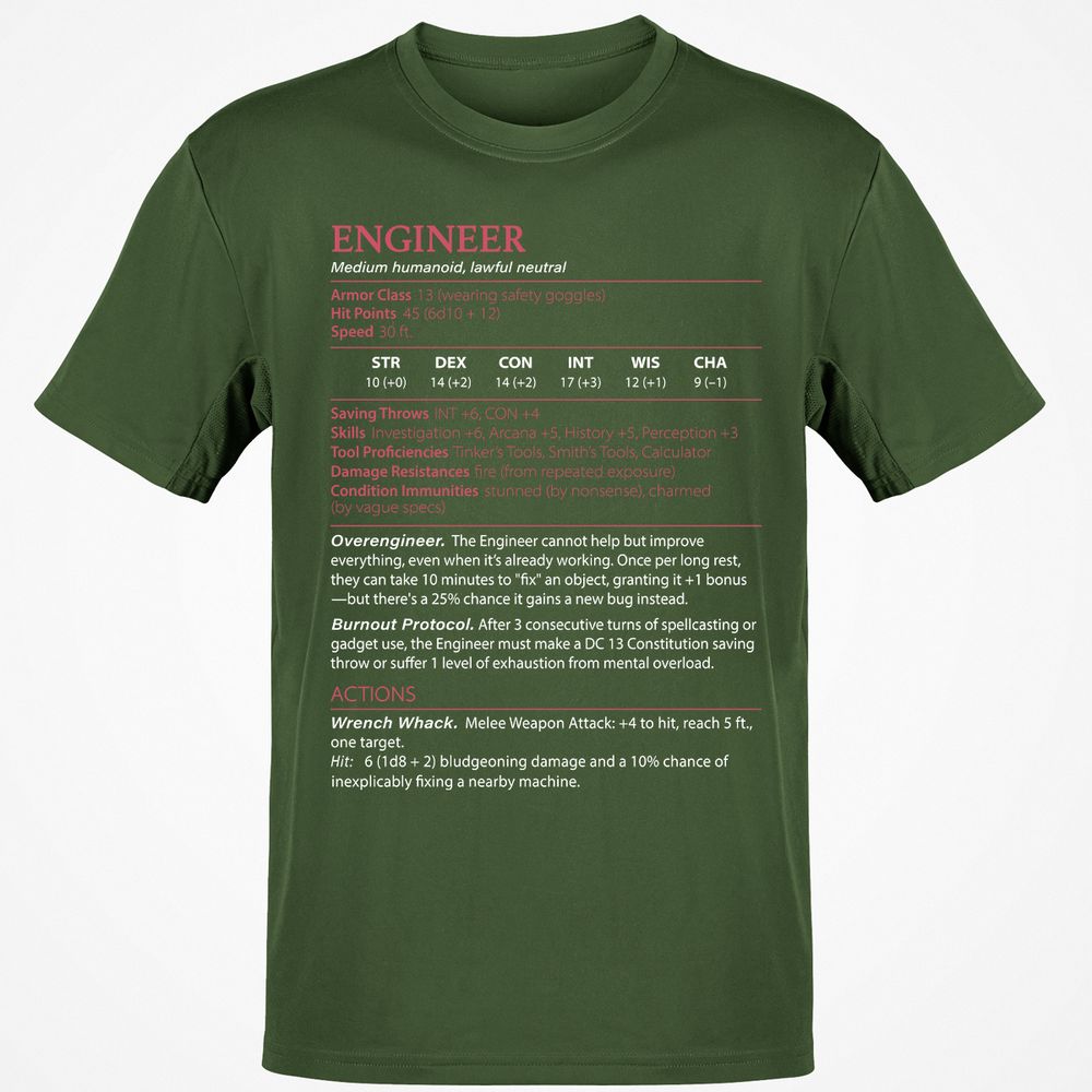 Engineer Stats Classic Unisex T-Shirt - Military Green - 6
