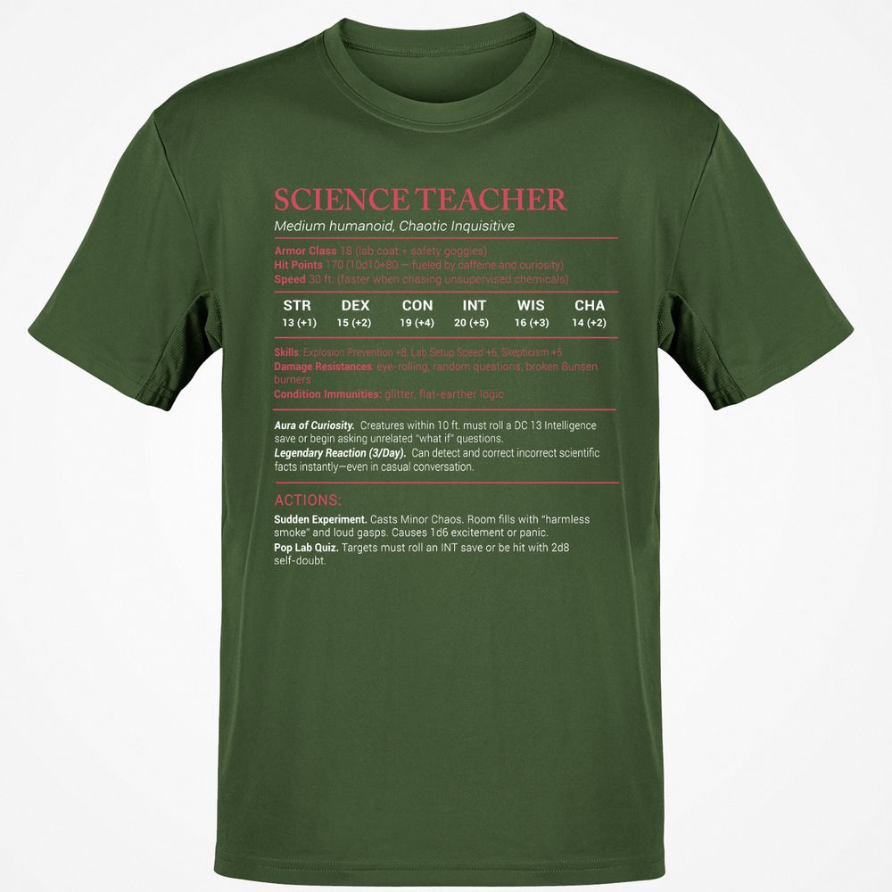Science Teacher Stats Classic Unisex T-Shirt - Military Green - 6