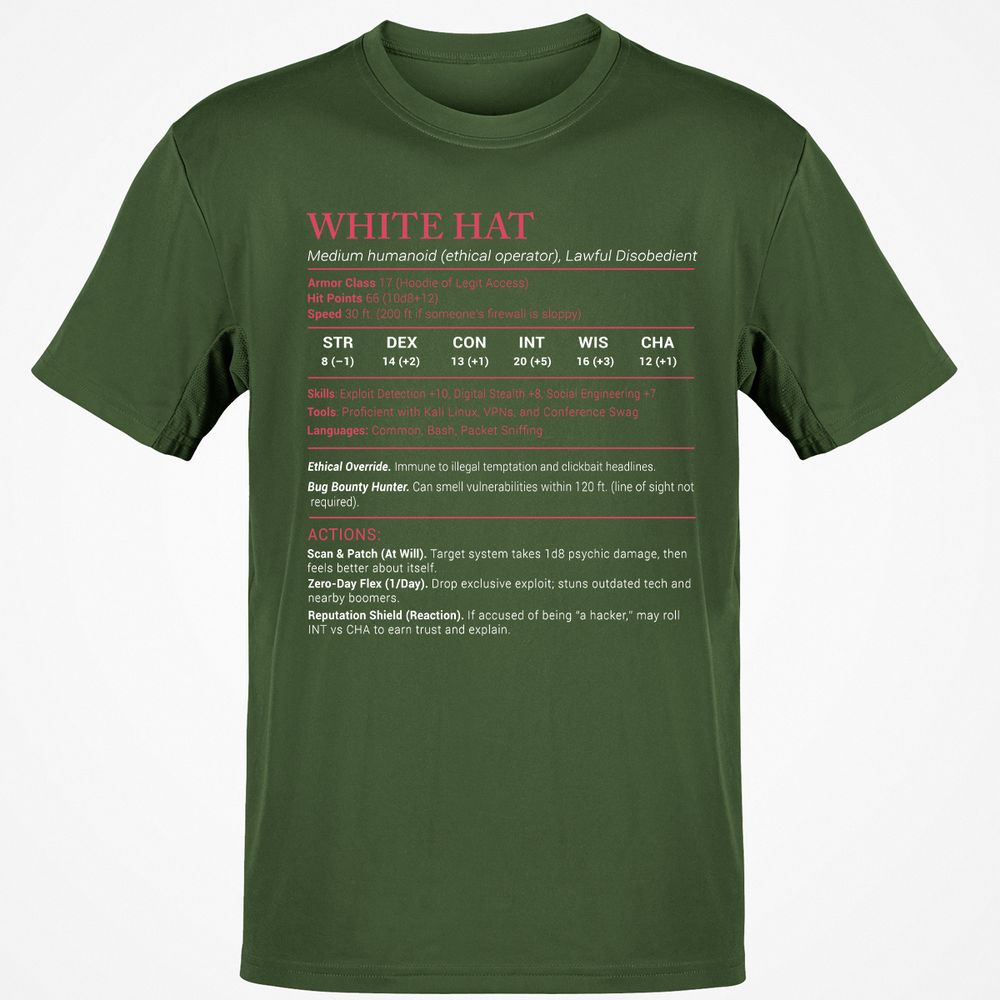 White Hat Stats Classic Unisex T-Shirt - Military Green - 6