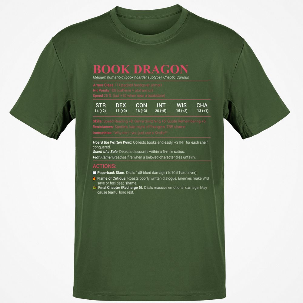 Book Dragon Stats Classic Unisex T-Shirt - Military Green - 6