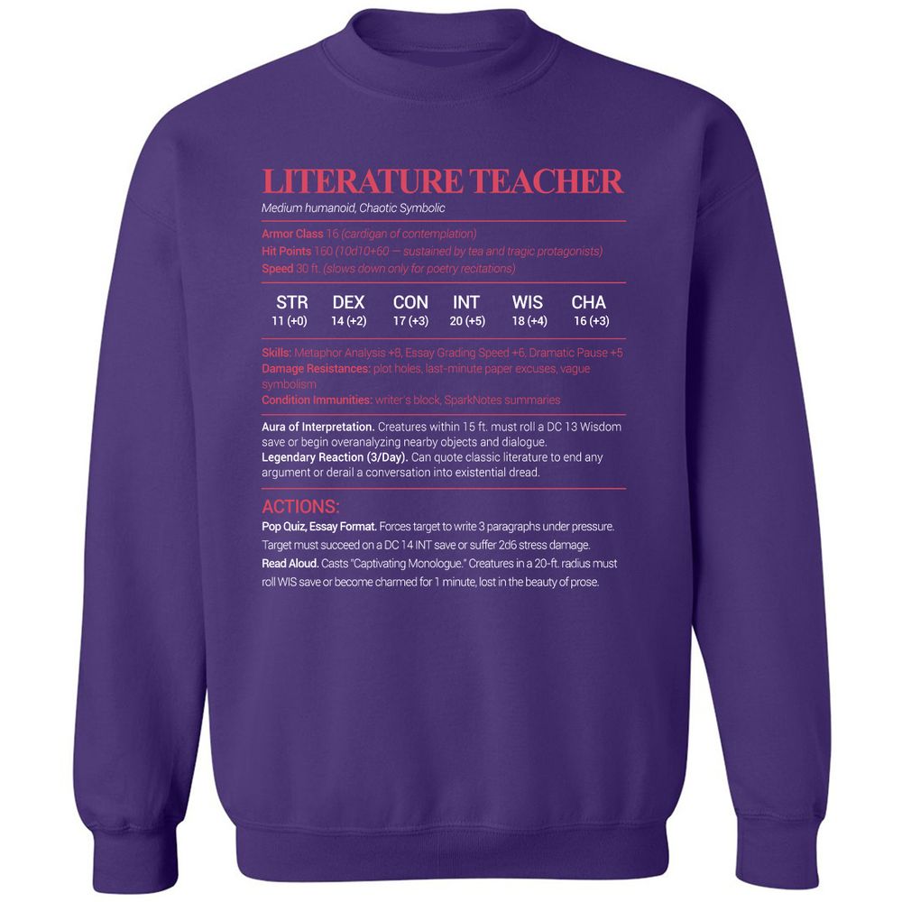 Literature Teacher Classic Unisex Sweatshirt - Purple - 6