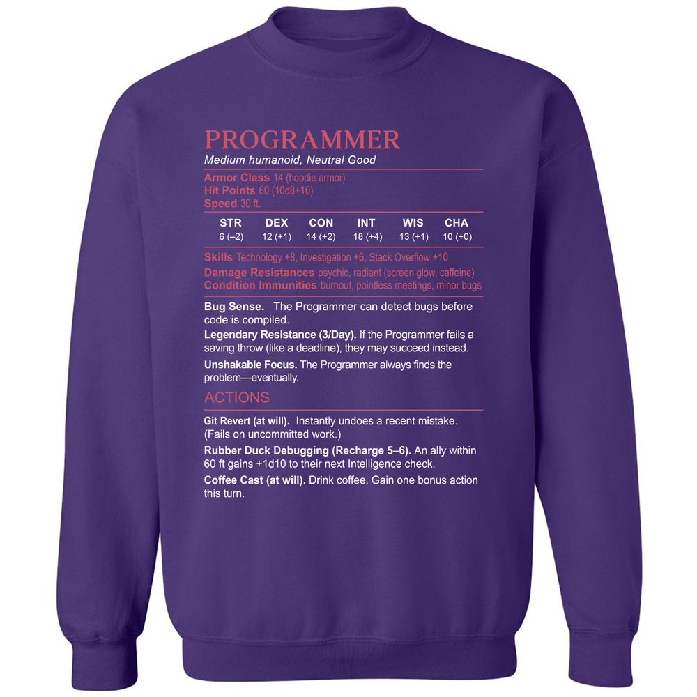 Programmer Stats Classic Unisex Sweatshirt - Purple - 6