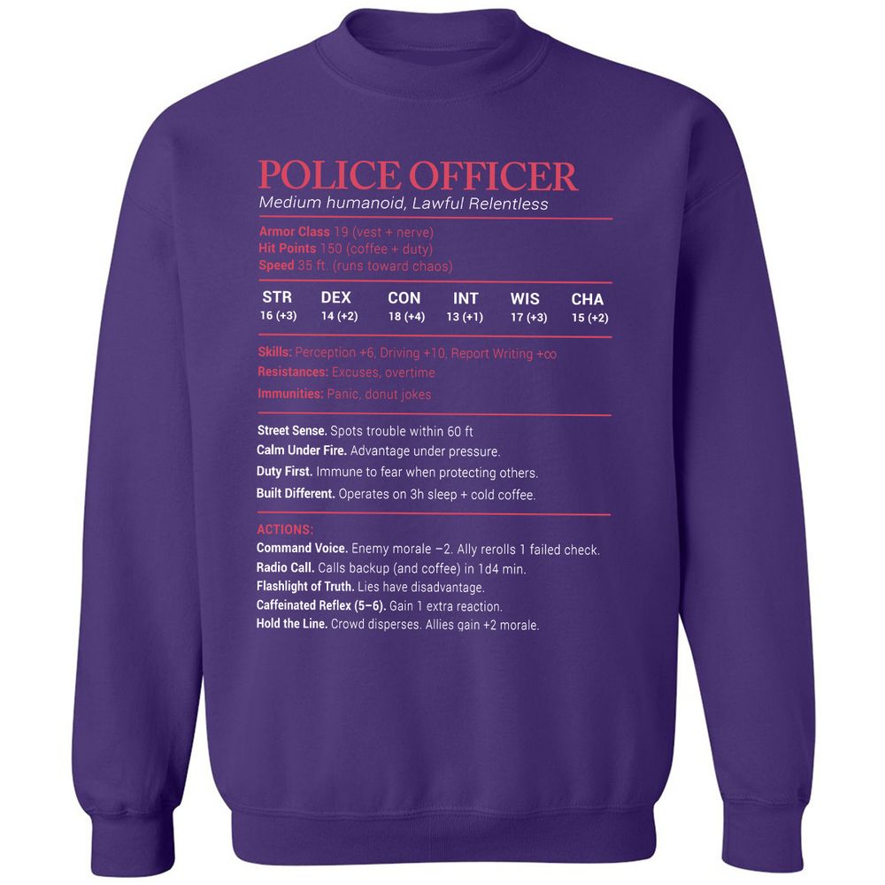 Police Officer Stats Classic Unisex Sweatshirt - Purple - 6