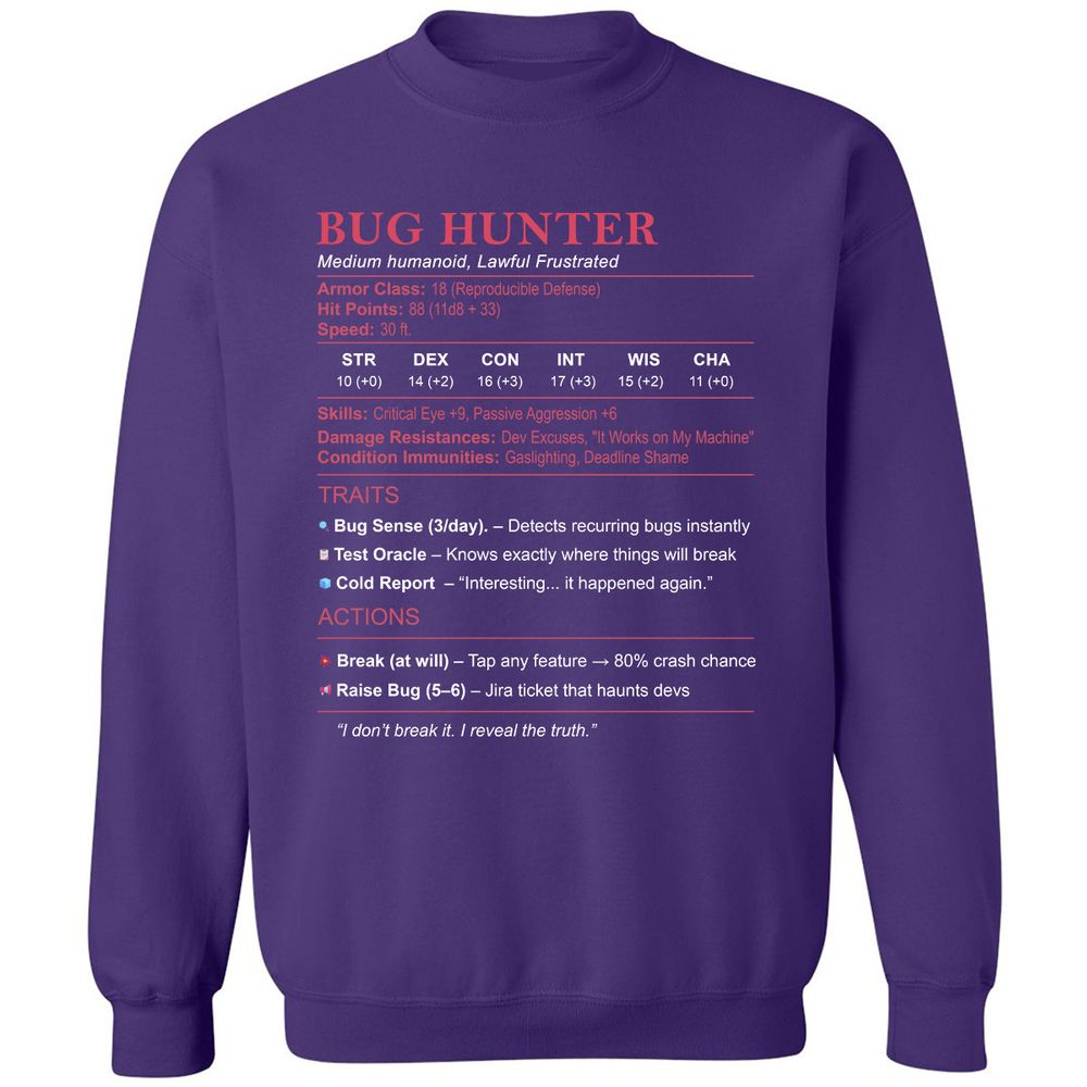 Tester Stats (Bug Hunter) Classic Unisex Sweatshirt - Purple - 6
