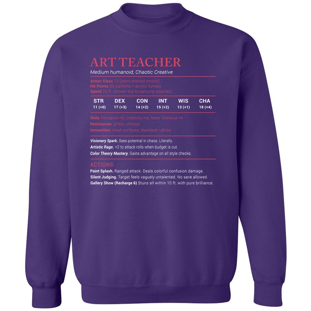 Art Teacher Stats Classic Unisex Sweatshirt - Purple - 6